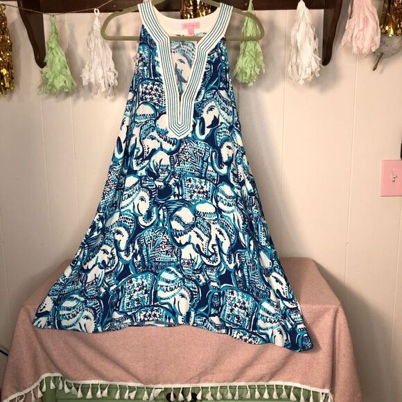 Lilly Pulitzer Womens Elephant Achelle Keep On Trunkin Dress Blue White Small - Picture 1 of 9